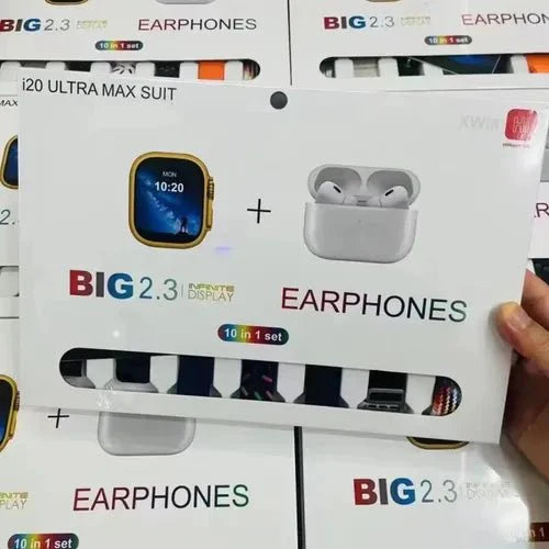 I20 Ultra Max Suit Smartwatch, 10 in 1 Set with AirPods 2, 2.3 - Inch Display - ELLORA TECH