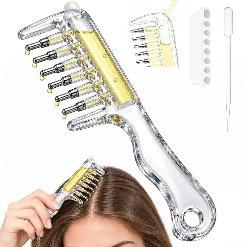 Refillable Hair Oil Applicator Comb – Leakproof Scalp Massage Brush