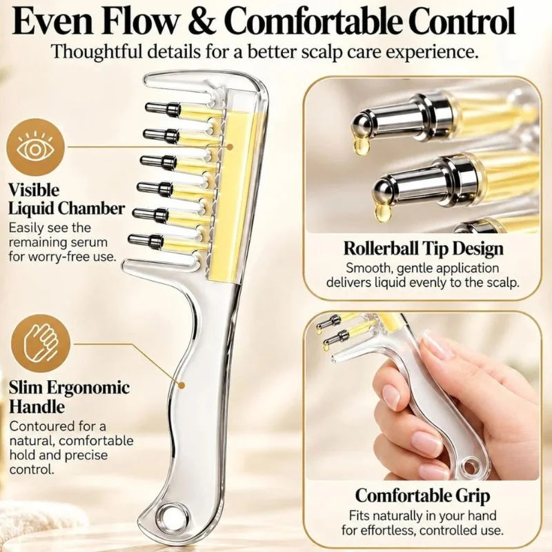 Refillable Hair Oil Applicator Comb – Leakproof Scalp Massage Brush