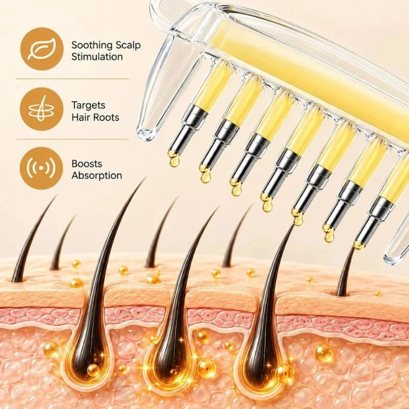Refillable Hair Oil Applicator Comb – Leakproof Scalp Massage Brush