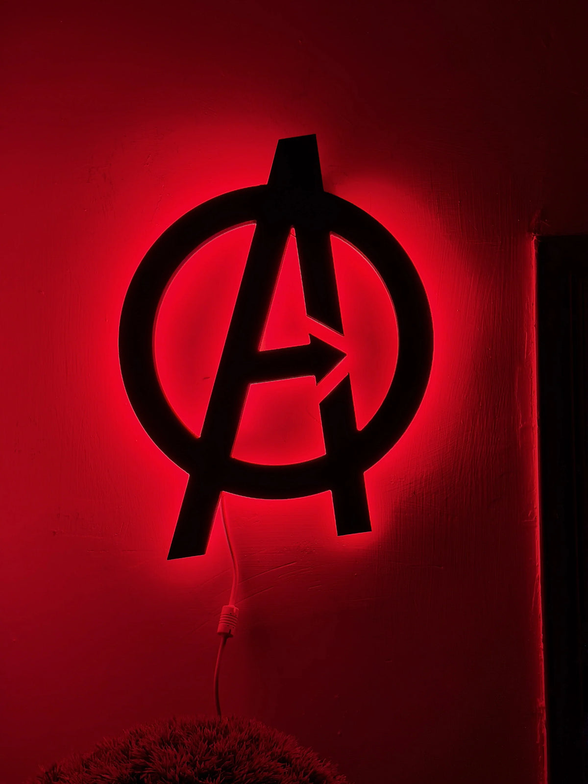 Black Spider Logo LED wall decoration by Evertrend, illuminated Avengers logo wall art with a sleek black design.