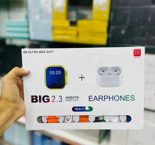 I20 Ultra Max Suit Smartwatch, 10 in 1 Set with AirPods 2, 2.3 - Inch Display - ELLORA TECH